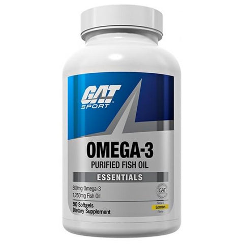 Frasco de tabletas suaves del producto Omega 3 de GAT Sport