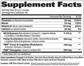 Tabla de información nutrimental de PMP Stim Free de GAT Sport