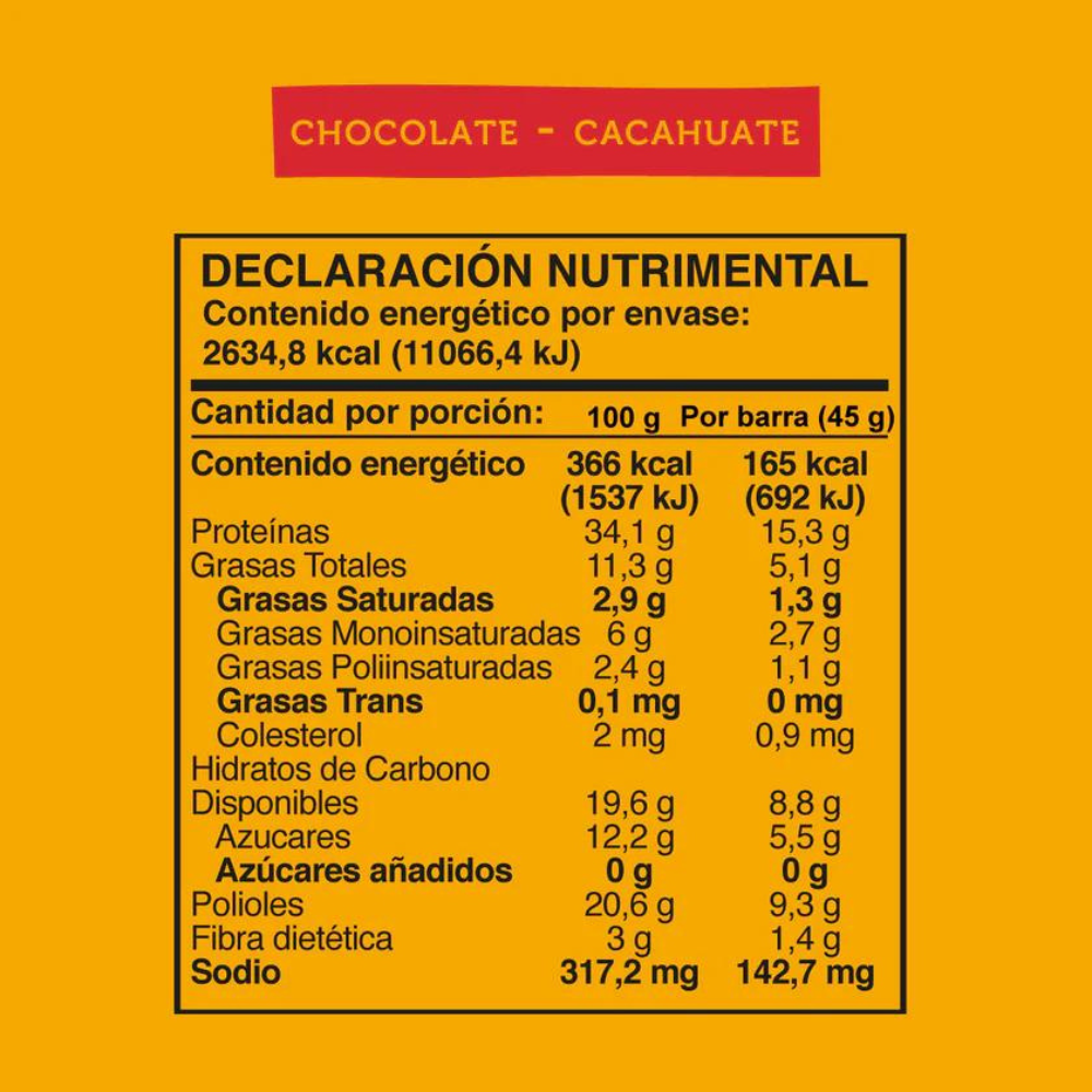 BARRA DE PROTEINA SABOR CHOCOLATE Y CACAHUATE