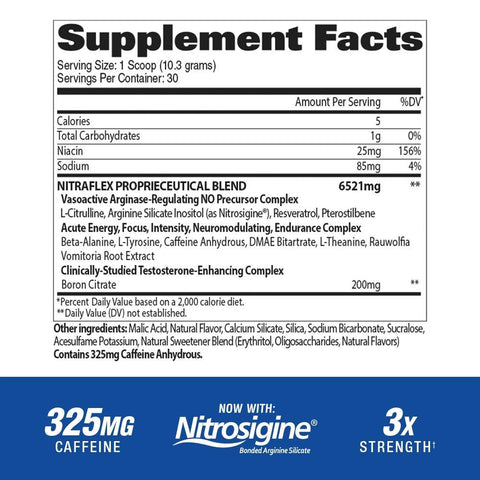 Imagen que contiene la información nutricional del producto Nitraflex 