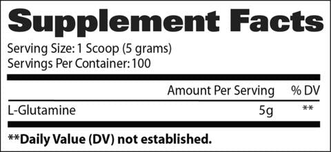 Tabla de información nutrimental del producto L-Glutamine 500g de GAT Sport