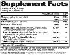 Tabla de información nutrimental de PMP Stim Free de GAT Sport
